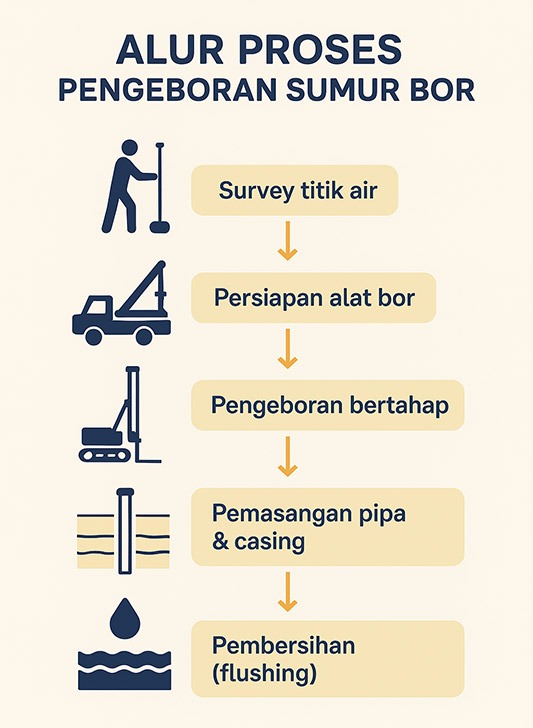 Ilustrasi proses prosedur pengeboran sumur bor profesional